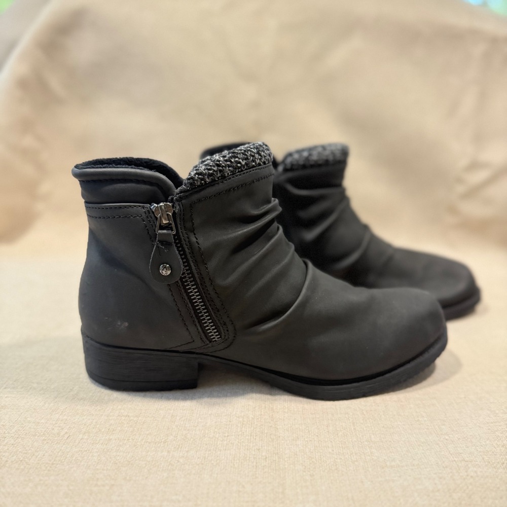 Sporto Honor Black Ruched Ankle Boots Knit Sweater Collar Side Zip Womens 9.5M